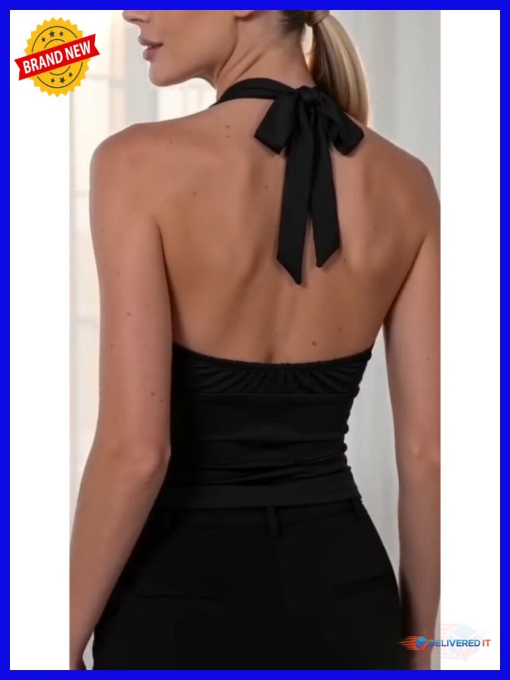 Halter Crop Tank Top Deep V-Neck Backless Corset Top - Picture 5 of 6
